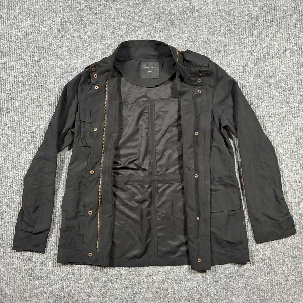 Love Tree Utility Jacket Womens Size Small Black Lightweight Military Style Coat